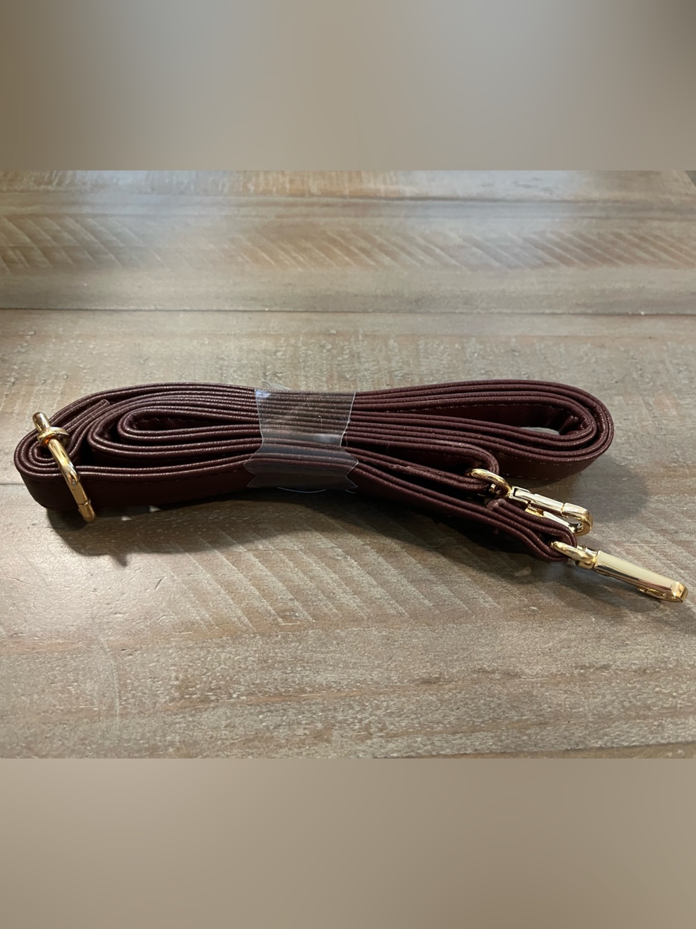 Dark Wine Adjustable Smooth Leather Shoulder Strap with Gold Hardware
